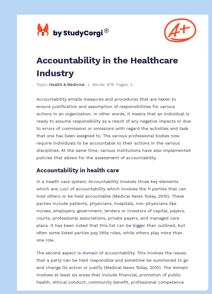Accountability in the Healthcare Industry. Page 1