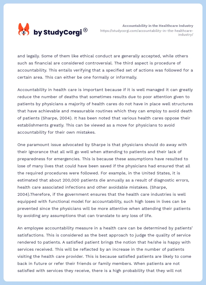 Accountability in the Healthcare Industry. Page 2