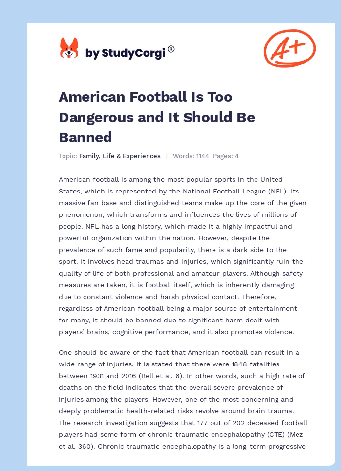 American Football Is Too Dangerous and It Should Be Banned. Page 1