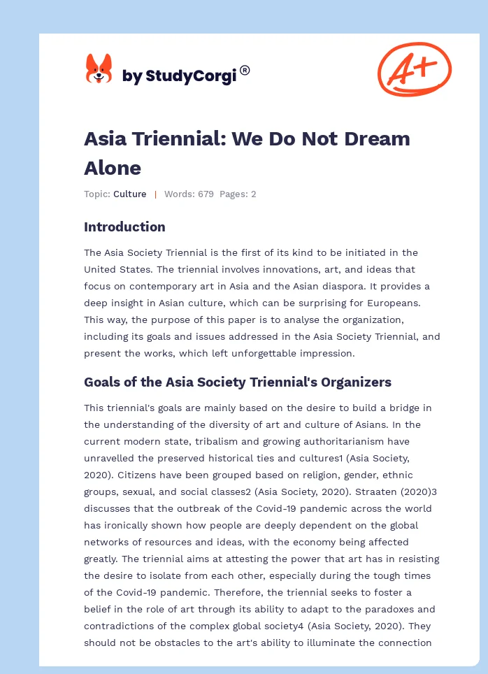 Asia Triennial: We Do Not Dream Alone. Page 1