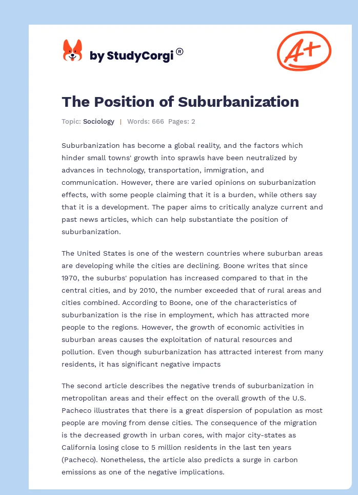 The Position of Suburbanization. Page 1
