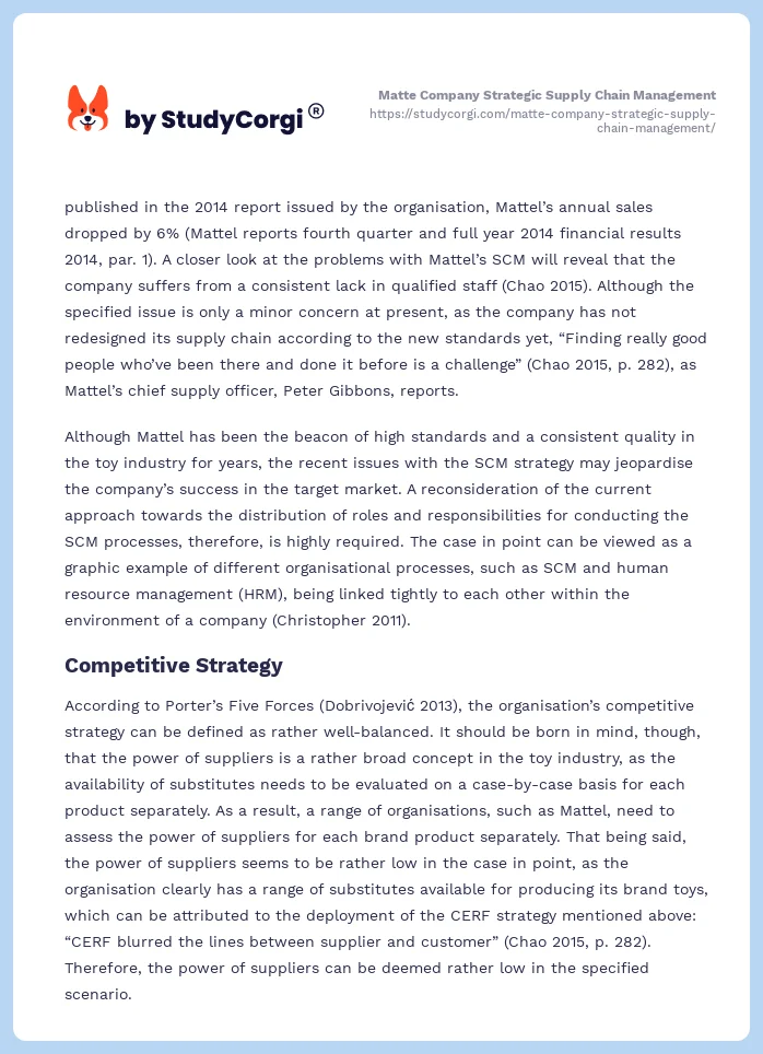 Matte Company Strategic Supply Chain Management. Page 2