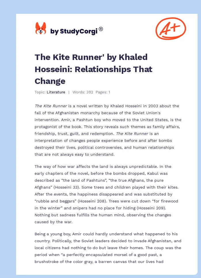 The Kite Runner' by Khaled Hosseini: Relationships That Change. Page 1