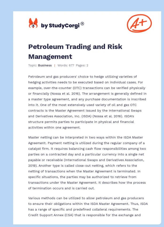 Petroleum Trading and Risk Management. Page 1
