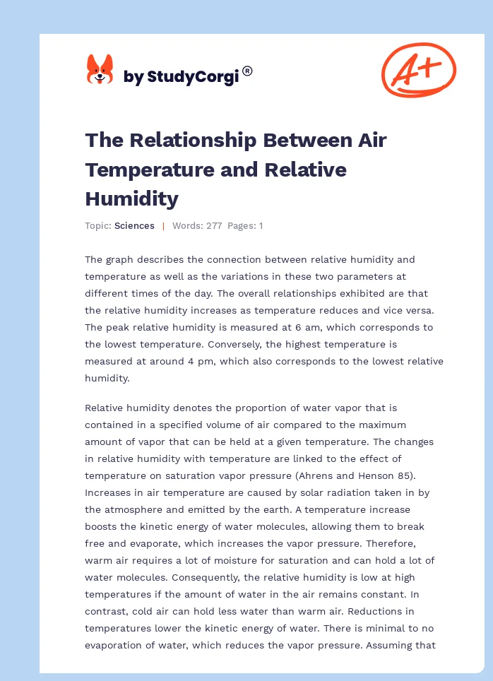 The Relationship Between Air Temperature and Relative Humidity. Page 1