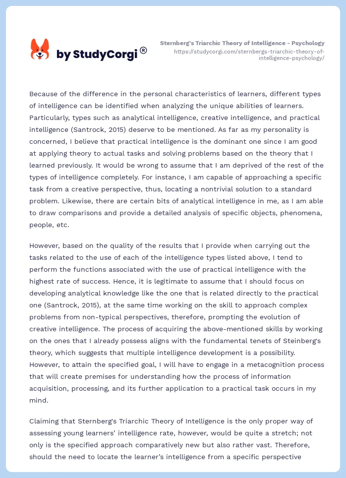 Sternberg's Triarchic Theory of Intelligence - Psychology. Page 2
