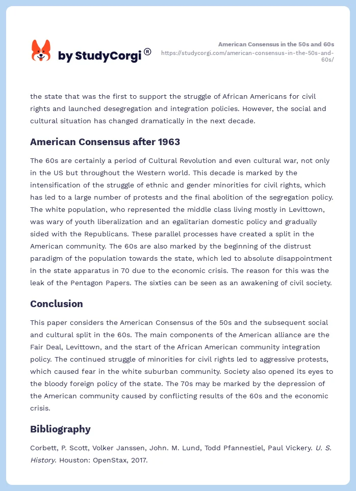 American Consensus in the 50s and 60s. Page 2