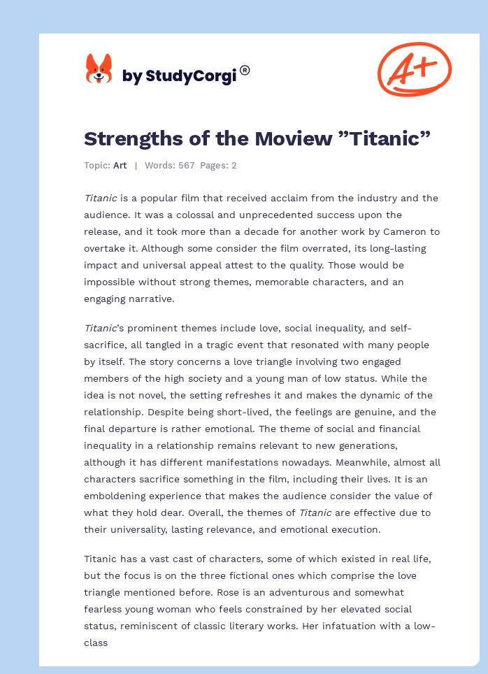 Strengths of the Moview ”Titanic”. Page 1