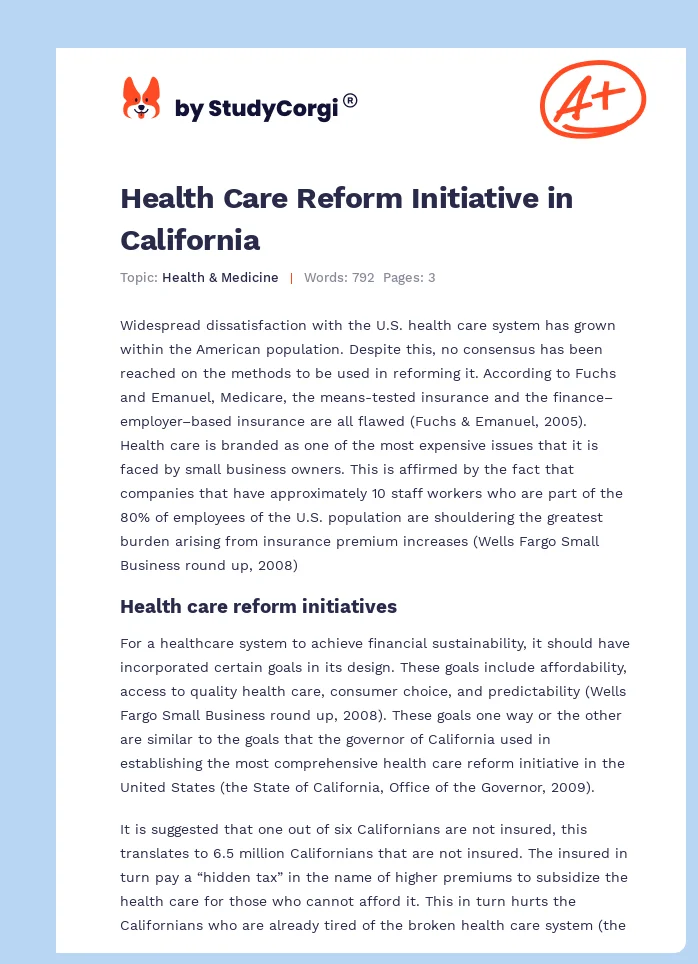 Health Care Reform Initiative in California. Page 1