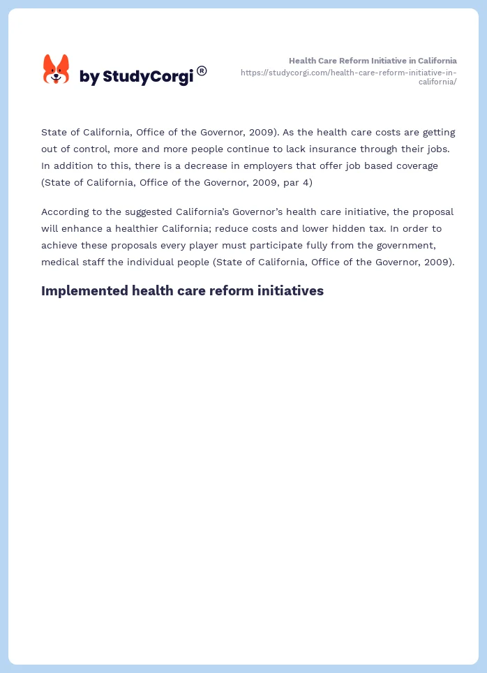 Health Care Reform Initiative in California. Page 2