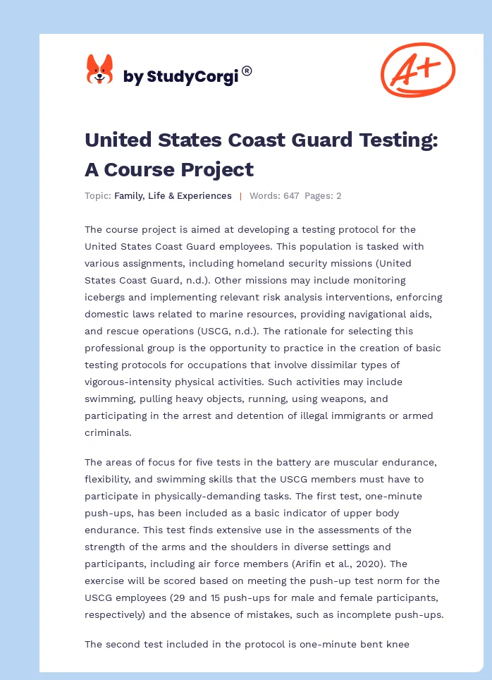 United States Coast Guard Testing: A Course Project. Page 1