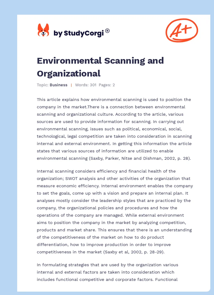 Environmental Scanning and Organizational. Page 1