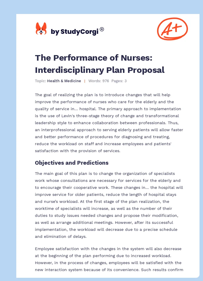 The Performance of Nurses: Interdisciplinary Plan Proposal. Page 1