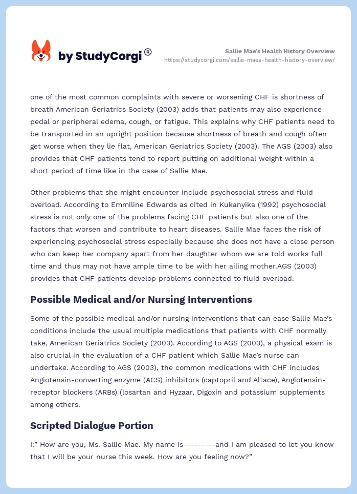 Sallie Mae’s Health History Overview. Page 2