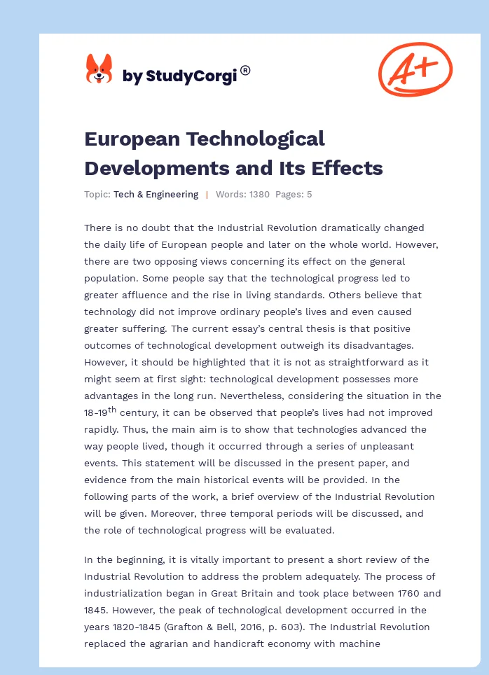 European Technological Developments and Its Effects. Page 1