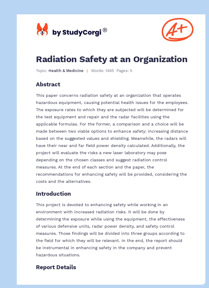 Radiation Safety at an Organization. Page 1
