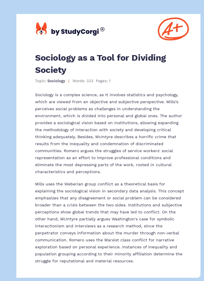 Sociology as a Tool for Dividing Society. Page 1