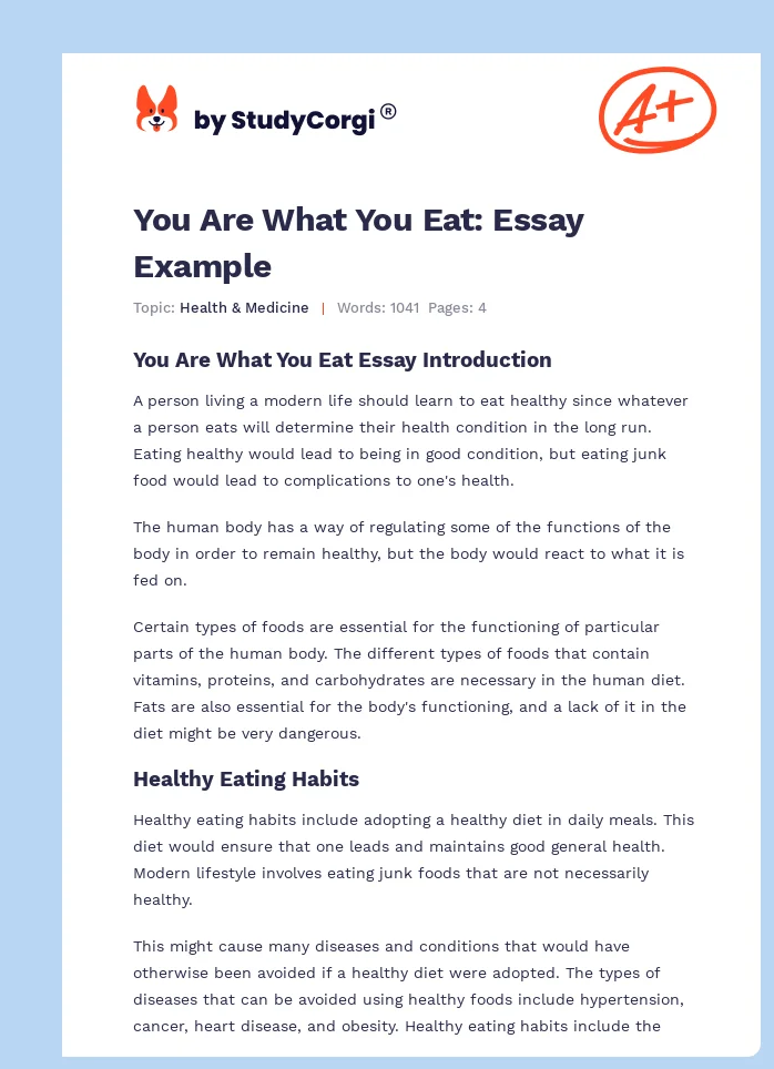 You Are What You Eat: Essay Example. Page 1