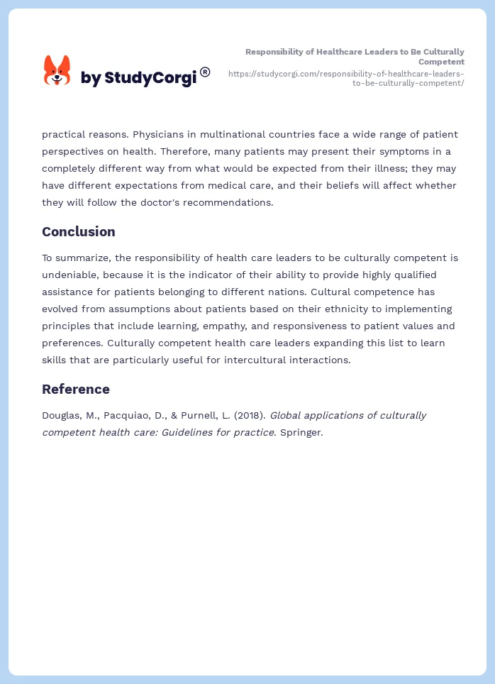 Responsibility of Healthcare Leaders to Be Culturally Competent. Page 2