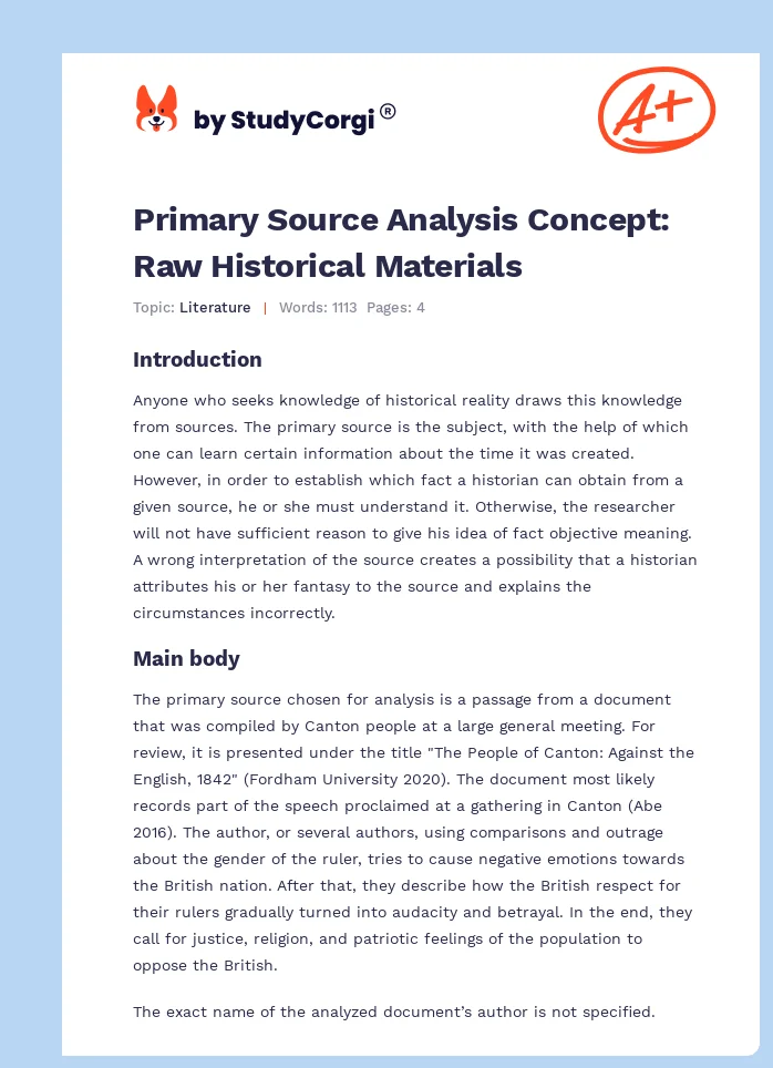 Primary Source Analysis Concept: Raw Historical Materials. Page 1