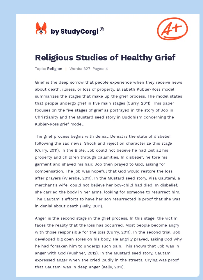 Religious Studies of Healthy Grief. Page 1