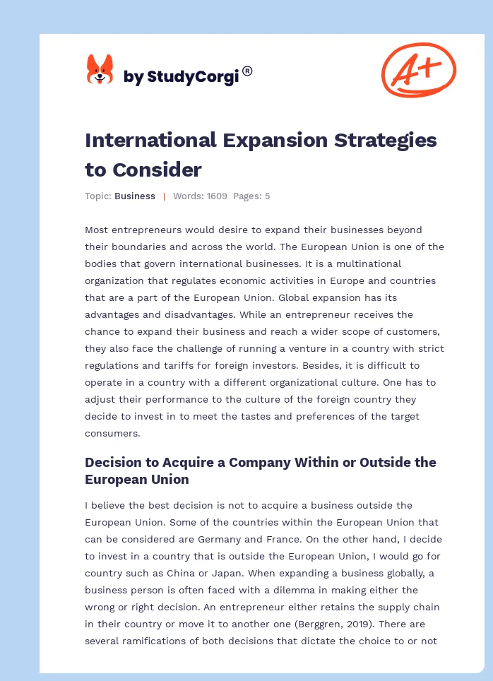 International Expansion Strategies to Consider. Page 1