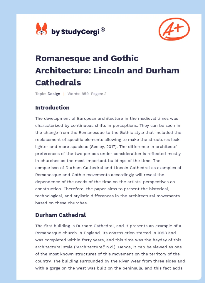 Romanesque and Gothic Architecture: Lincoln and Durham Cathedrals. Page 1