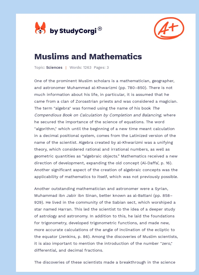 Muslims and Mathematics. Page 1