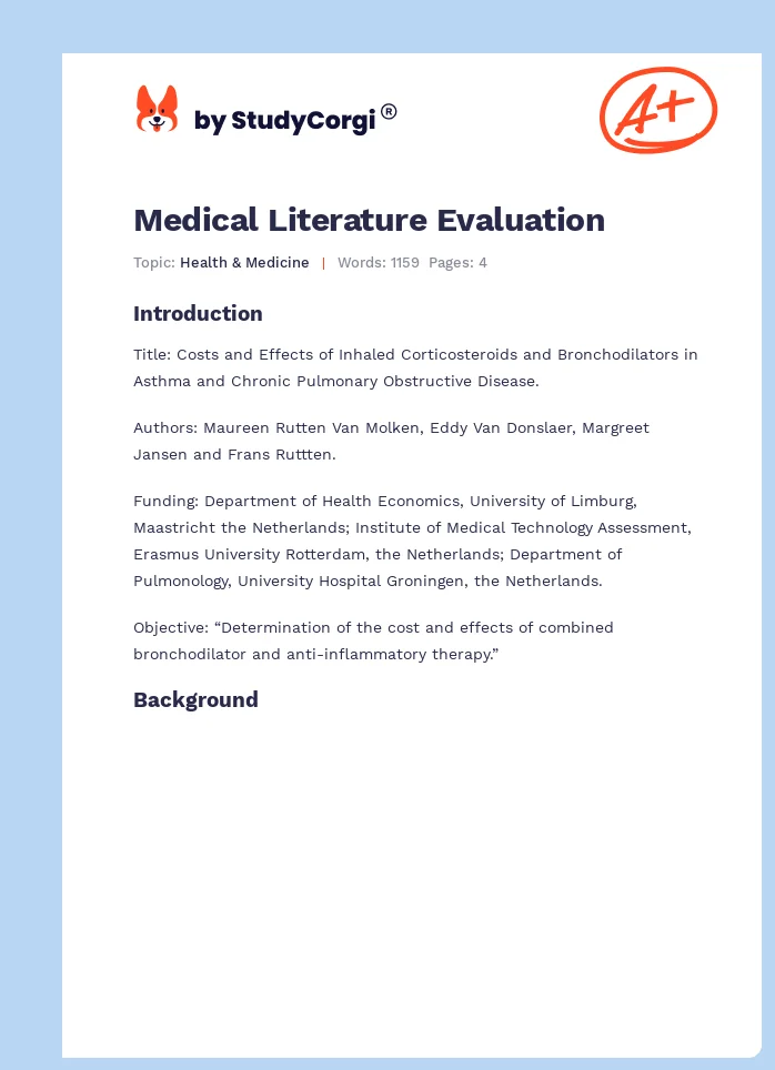 Medical Literature Evaluation. Page 1