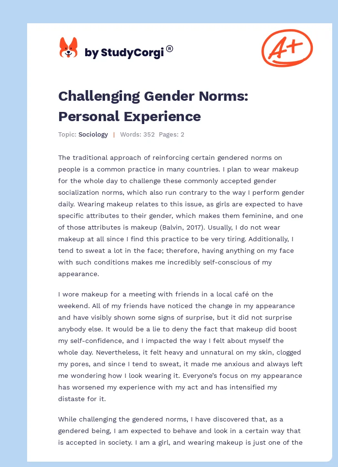 Challenging Gender Norms: Personal Experience. Page 1