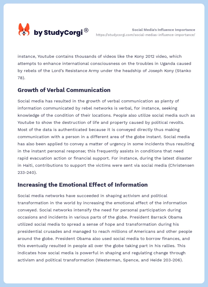 Social Media’s Influence Importance. Page 2