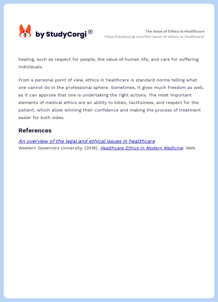 The Issue of Ethics in Healthcare. Page 2