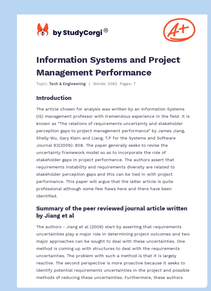 Information Systems and Project Management Performance. Page 1