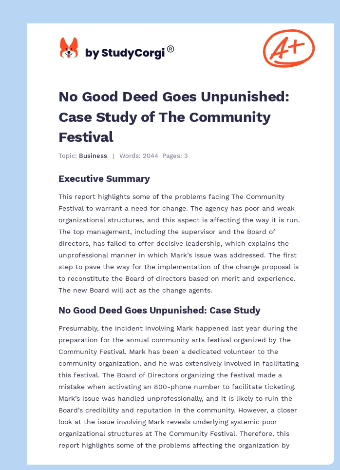 No Good Deed Goes Unpunished: Case Study of The Community Festival. Page 1