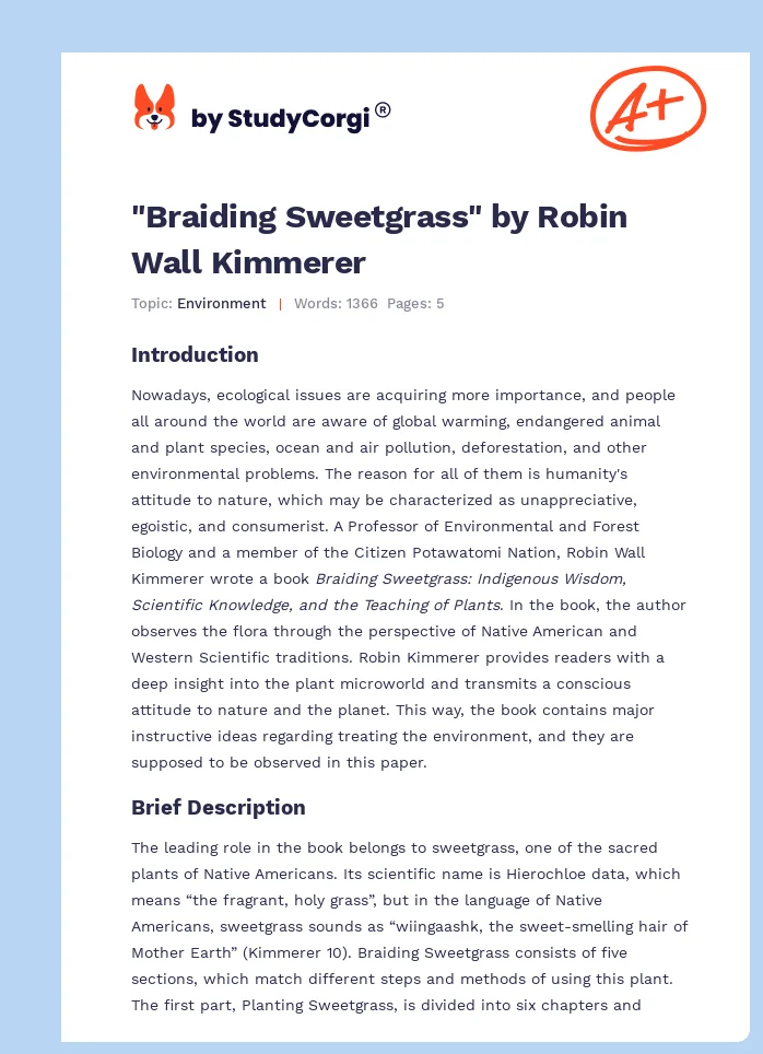 "Braiding Sweetgrass" by Robin Wall Kimmerer. Page 1
