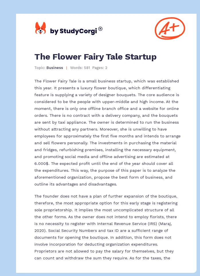 The Flower Fairy Tale Startup. Page 1