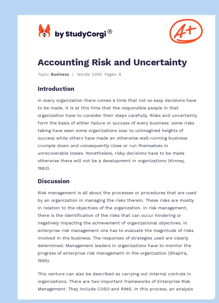 Accounting Risk and Uncertainty. Page 1