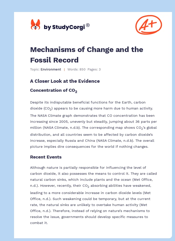 Mechanisms of Change and the Fossil Record. Page 1