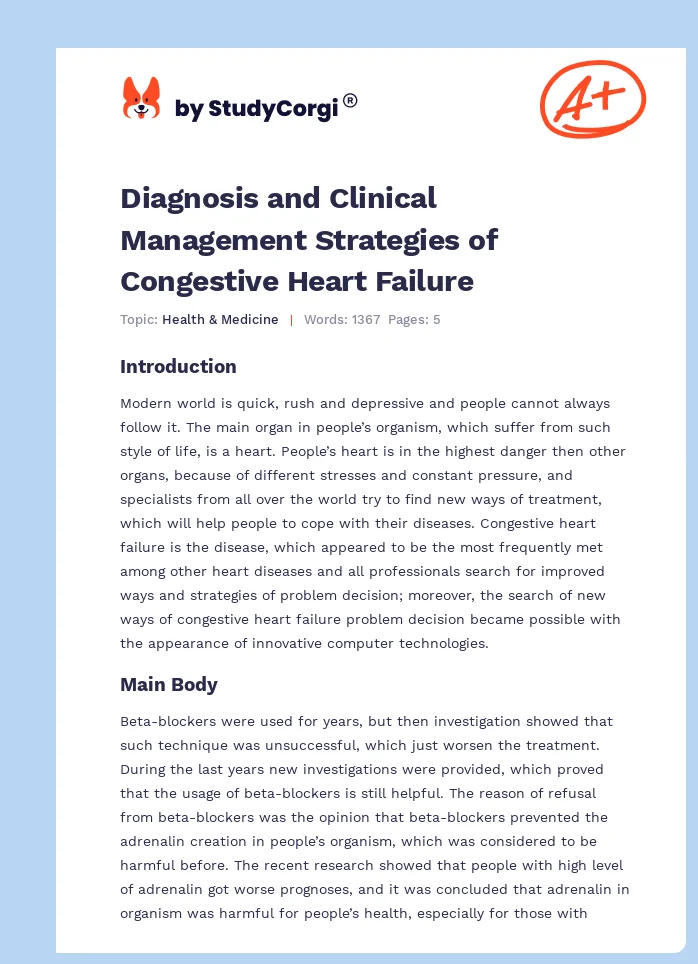 Diagnosis and Clinical Management Strategies of Congestive Heart Failure. Page 1