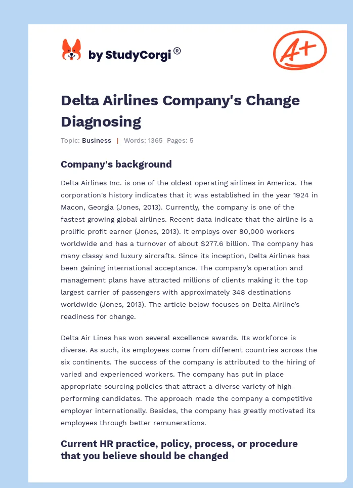 Delta Airlines Company's Change Diagnosing. Page 1