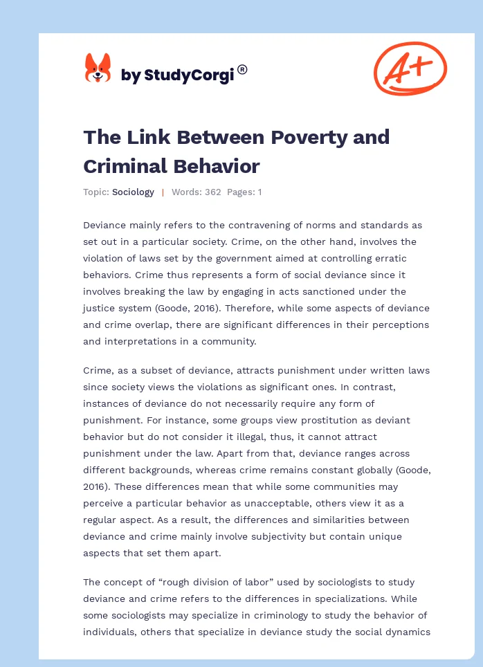 The Link Between Poverty and Criminal Behavior. Page 1