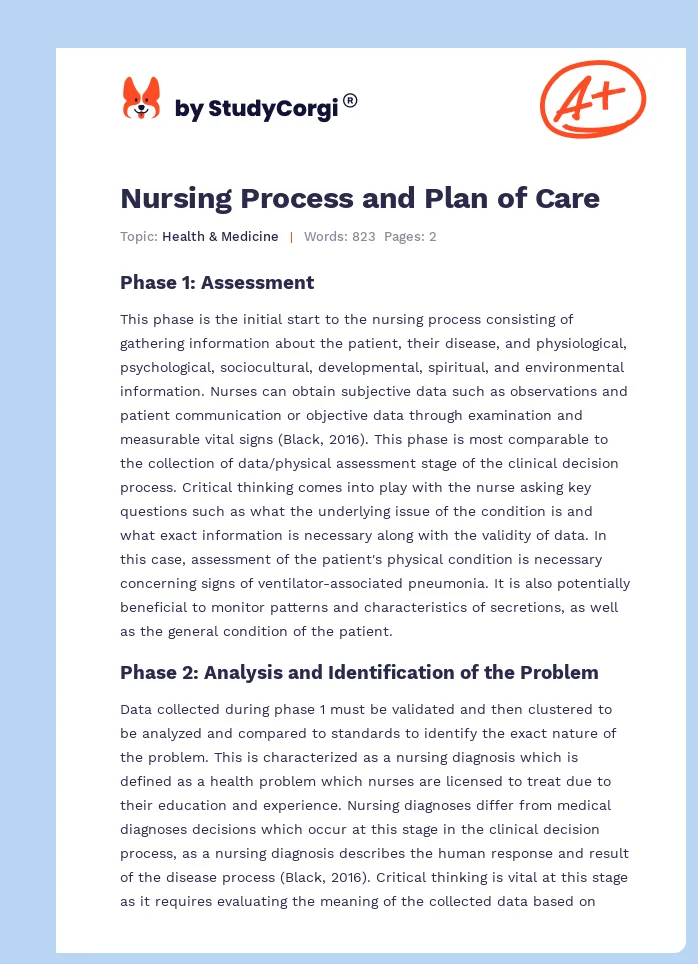 Nursing Process and Plan of Care. Page 1