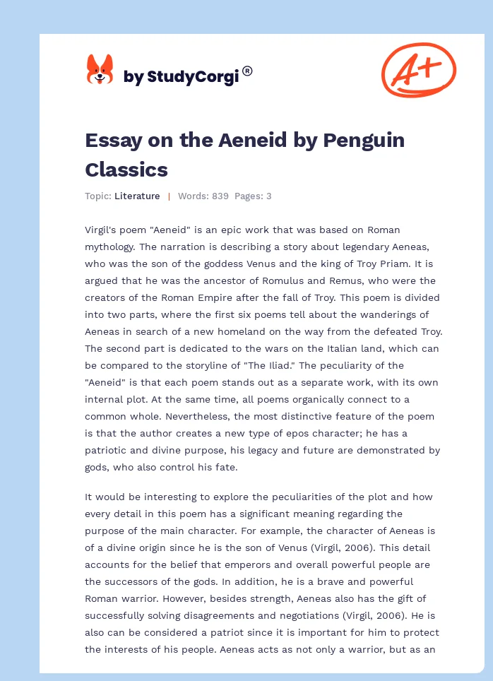 Essay on the Aeneid by Penguin Classics. Page 1