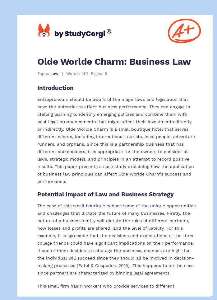 Olde Worlde Charm: Business Law. Page 1