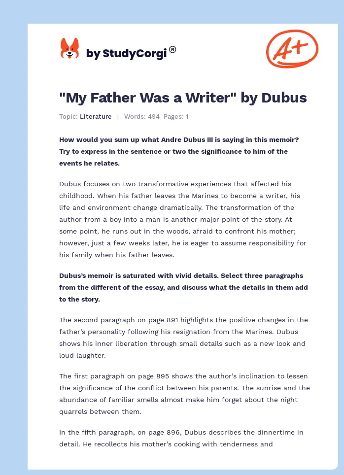 "My Father Was a Writer" by Dubus. Page 1