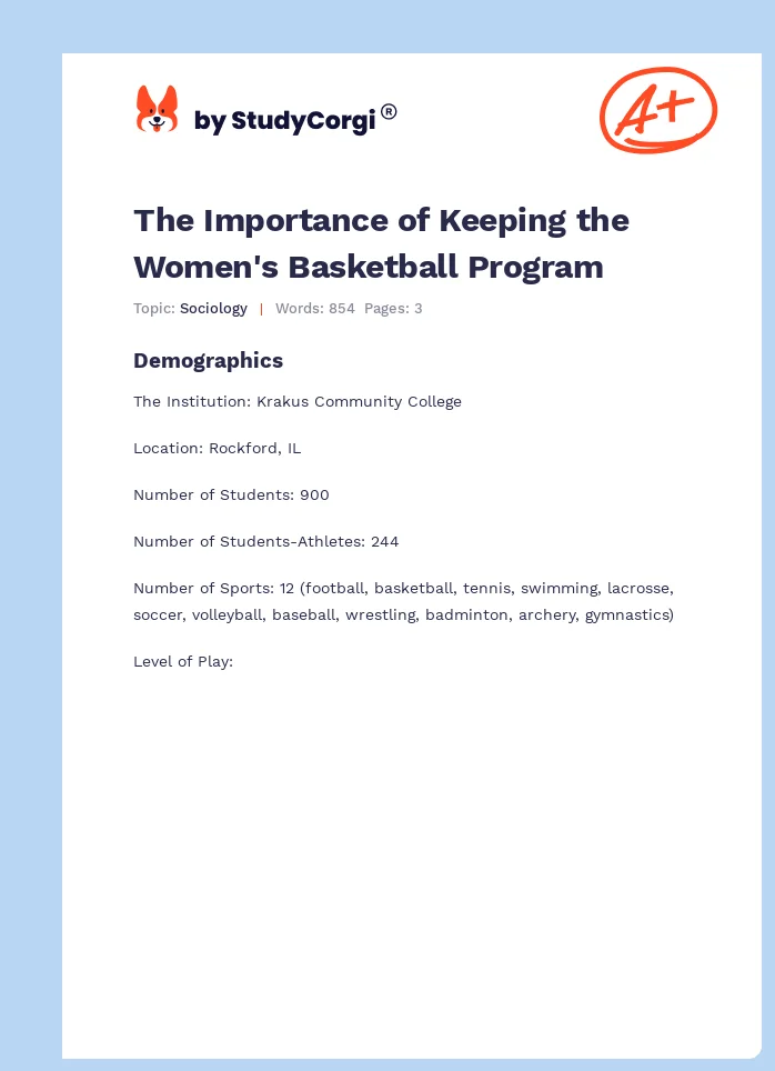The Importance of Keeping the Women's Basketball Program. Page 1
