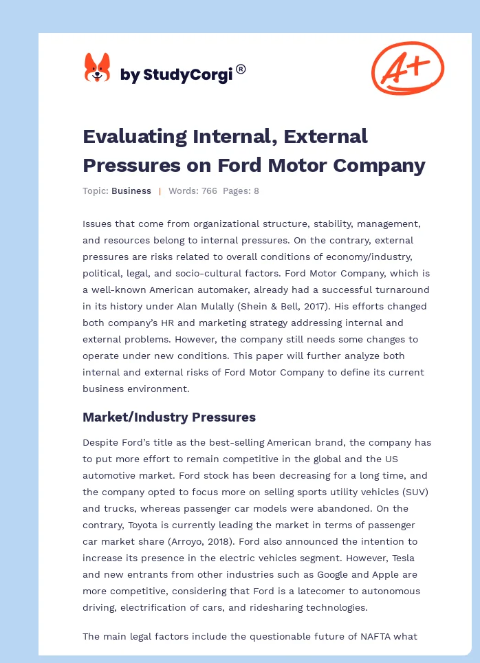  Evaluación de las presiones internas y externas en Ford Motor Company