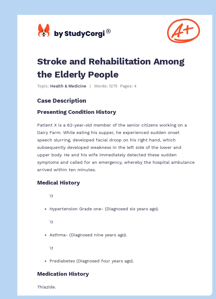 Stroke and Rehabilitation Among the Elderly People. Page 1