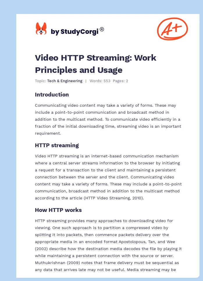 Video HTTP Streaming: Work Principles and Usage. Page 1