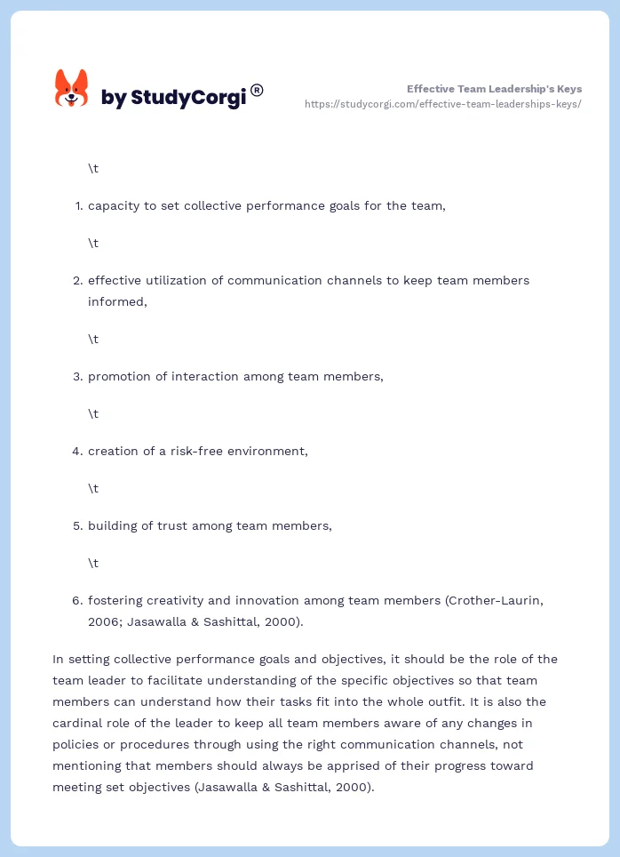 Effective Team Leadership's Keys. Page 2